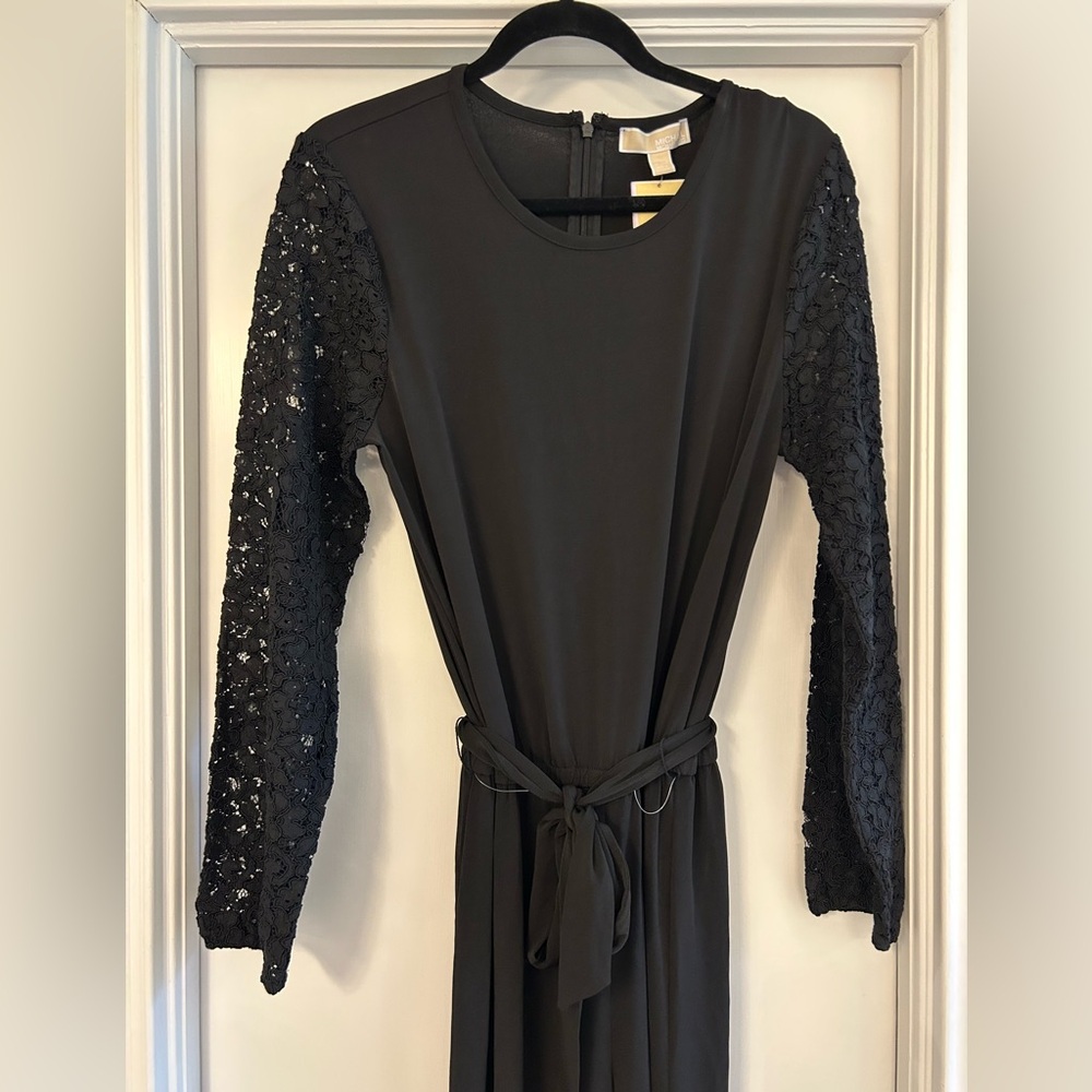 Michael Kors Black Long Sleeve Jumpsuit with Lace Sleeves - Picture 2 of 10